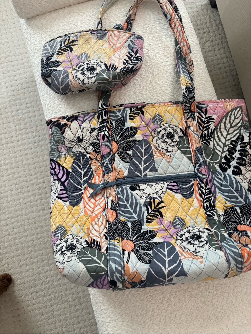 Vera Bradley Quilted Floral Tote in Yellow, Pink & Gray